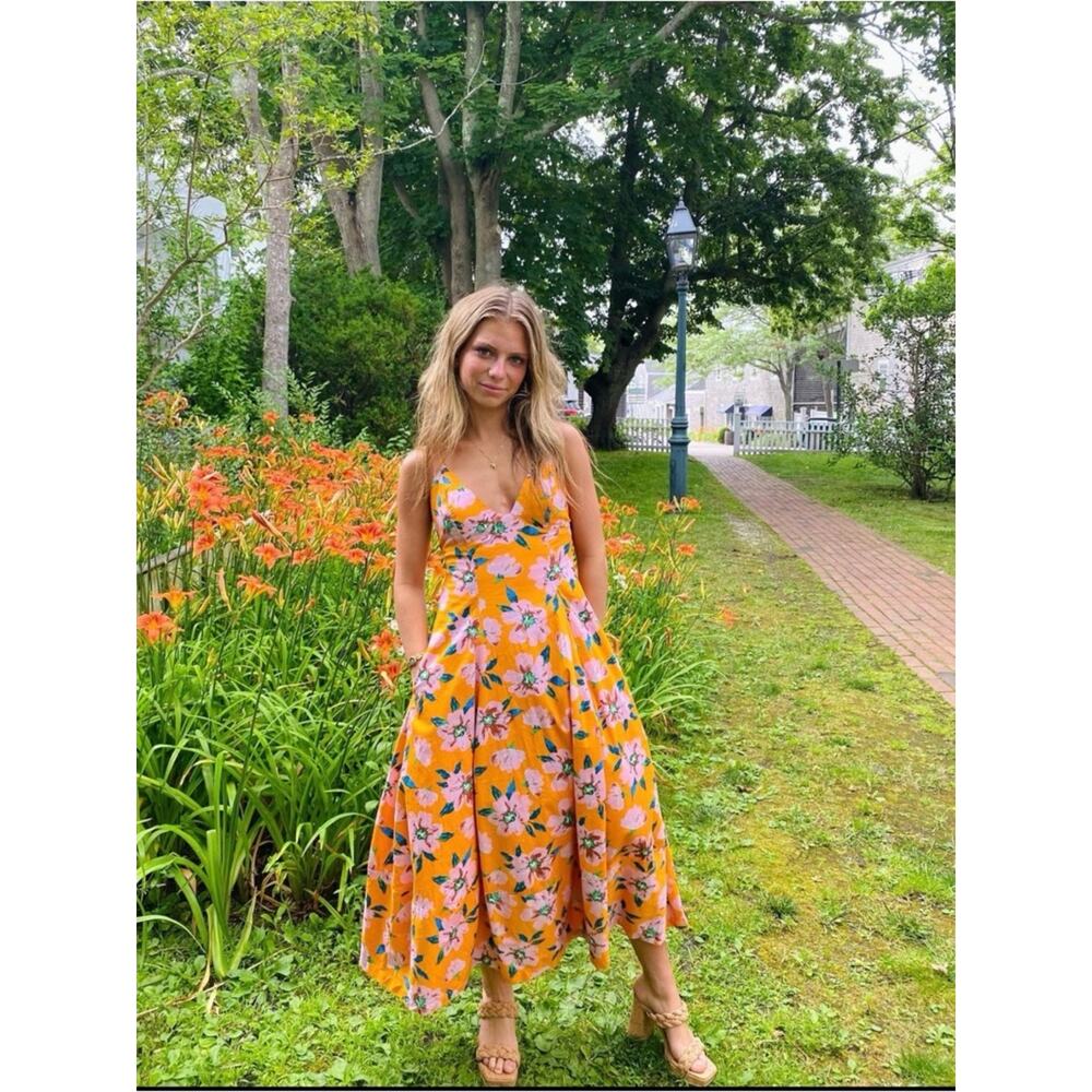 Free People Finer Things Printed Halter Midi Dress Sunshine Combo Tropical Small - Picture 16 of 16
